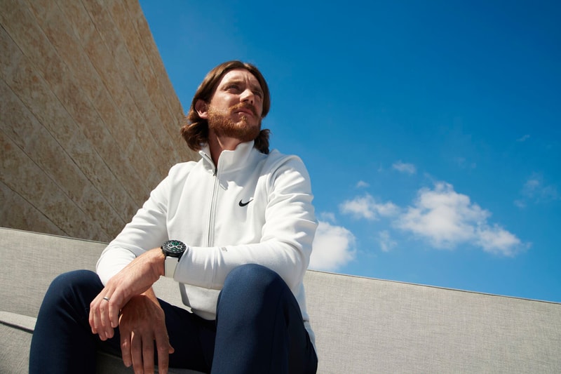 Tommy Fleetwood brand ambassador golf pros style luxury feel driving zone feature shot tracking club recommendation tool ultra-lightweight 45-mm black titanium case white strap