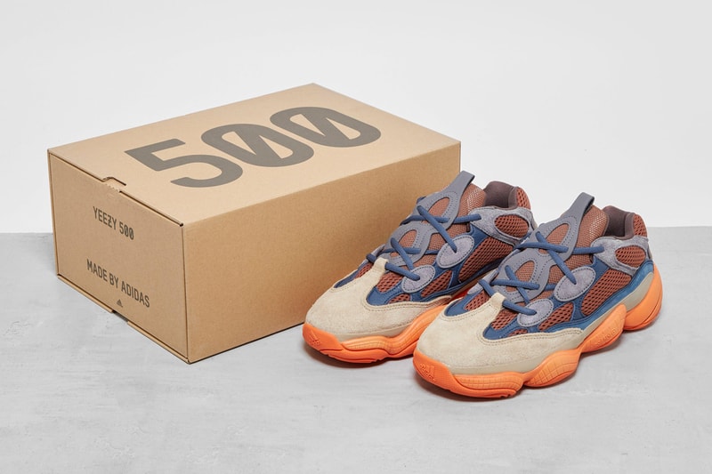 kanye west adidas yeezy 500 enflame red blue orange tan official release date info photos price store list buying guide