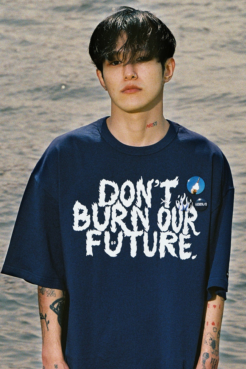 Ajobyajo Summer 2021 Lookbook menswear streetwear t shirts s21 collection graphics tees pants trousers shirts prints info