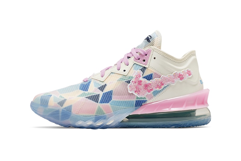 atmos nike lebron 18 low sakura ivory light arctic pink CV7564 101 release date info store list buying guide photos price lebron james cherry blossoms floral 