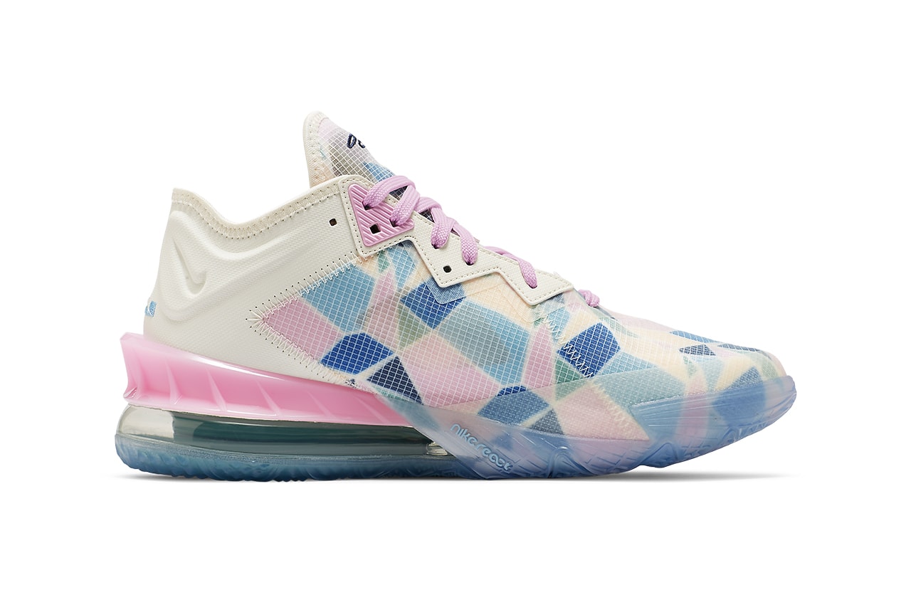 atmos nike lebron 18 low sakura ivory light arctic pink CV7564 101 release date info store list buying guide photos price lebron james cherry blossoms floral 
