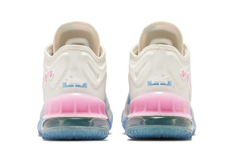 atmos nike lebron 18 low sakura ivory light arctic pink CV7564 101 release date info store list buying guide photos price lebron james cherry blossoms floral 