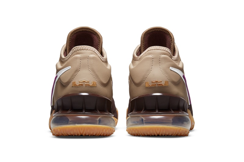 atmos nike basketball lebron james 18 low viotech brown tan purple gum CW5635 200 official release date info photos price store list buying guide