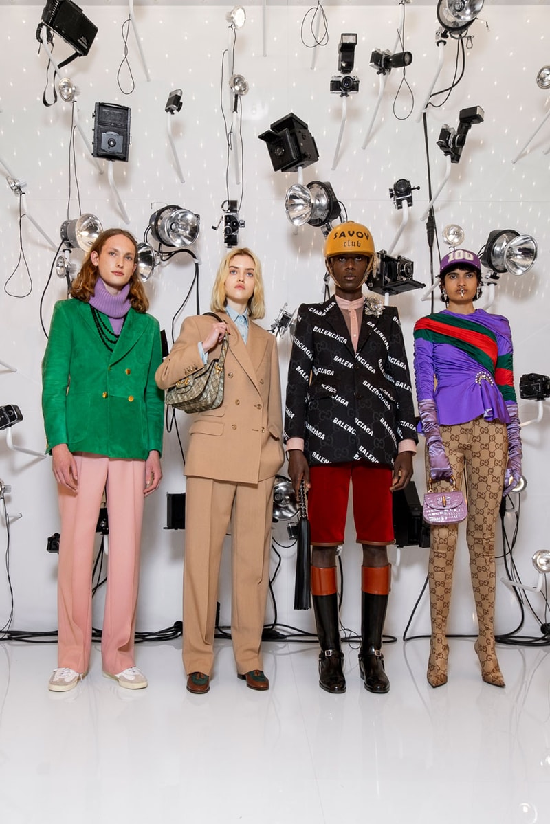 Balenciaga x Gucci Clothing, Accessories, Bags collection collaboration alessandro michele demna gvasalia jacket blazer logo handbag shoes jewelry runway show aria 100th annviersary kering