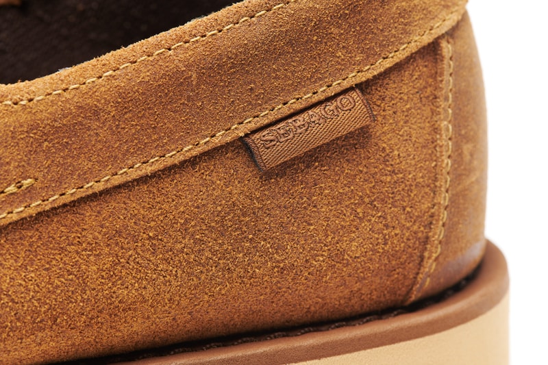 Engineered Garments x Sebago Foootwear collaboration shoe leather suede deck slip collection editorial new york london web store price colorway NEPENTHES zipperdeck coverdeck overlap exotic vibram sole