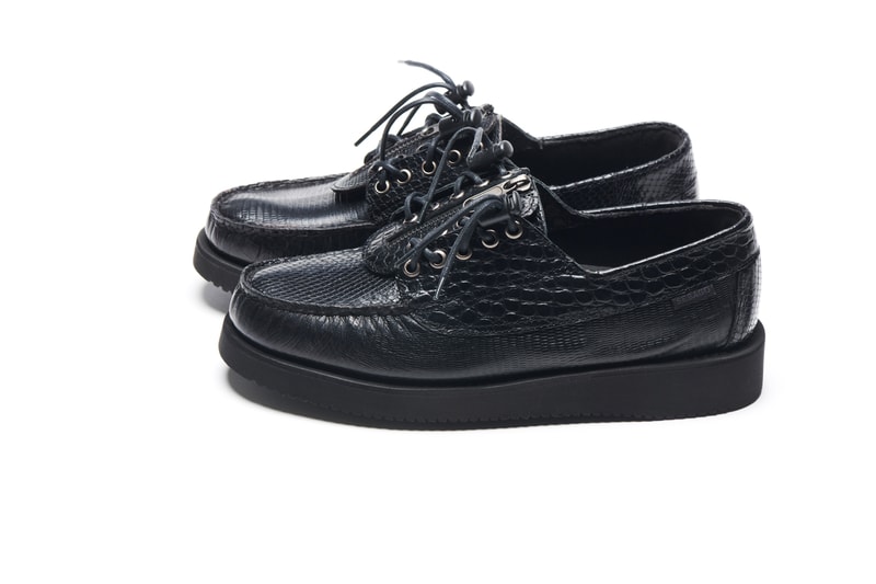 Engineered Garments x Sebago Foootwear collaboration shoe leather suede deck slip collection editorial new york london web store price colorway NEPENTHES zipperdeck coverdeck overlap exotic vibram sole