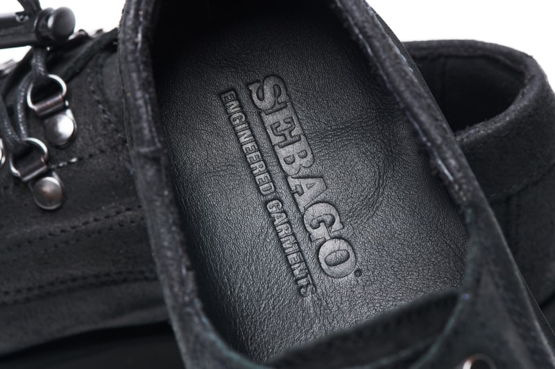 Engineered Garments x Sebago Foootwear collaboration shoe leather suede deck slip collection editorial new york london web store price colorway NEPENTHES zipperdeck coverdeck overlap exotic vibram sole