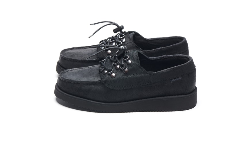Engineered Garments x Sebago Foootwear collaboration shoe leather suede deck slip collection editorial new york london web store price colorway NEPENTHES zipperdeck coverdeck overlap exotic vibram sole