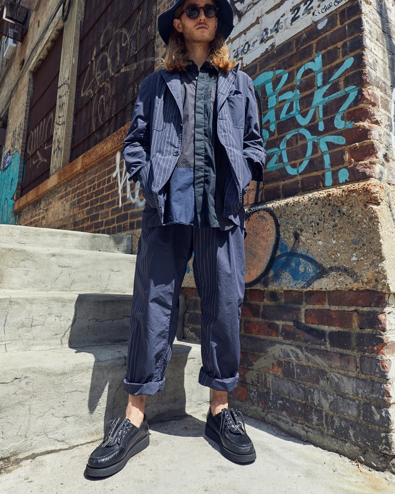 Engineered Garments x Sebago Foootwear collaboration shoe leather suede deck slip collection editorial new york london web store price colorway NEPENTHES zipperdeck coverdeck overlap exotic vibram sole