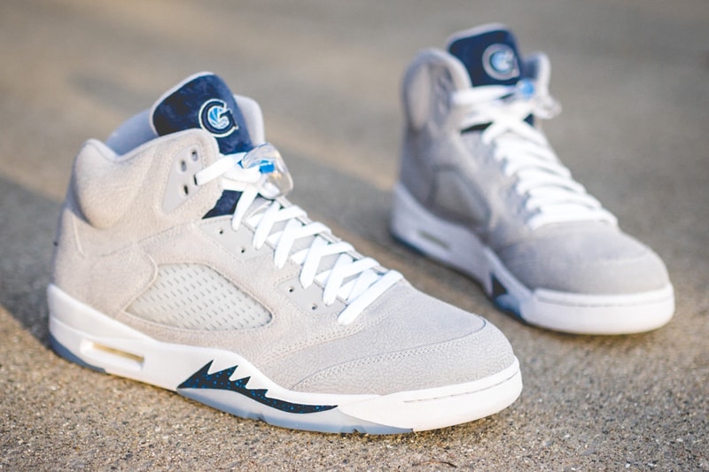 air michael jordan brand georgetown university hoyas 5 pe gray blue navy official release date info photos price store list buying guide