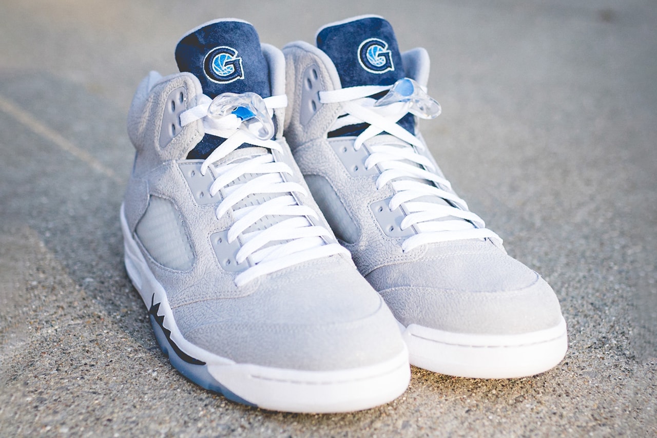 air michael jordan brand georgetown university hoyas 5 pe gray blue navy official release date info photos price store list buying guide