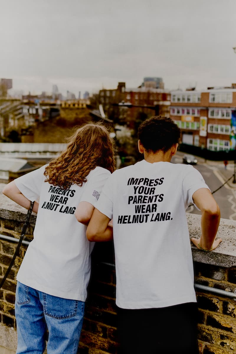 Helmut Lang Spring 2021 Slogan Capsule Collection Hoodies T-Shirts Tees Beanie Hats Face Masks Socks Hackney Dalston London Lookbook Campaign Impress Your Parents Lockdown Pandemic COVID-19 Visionaire 14 Hype 1995 Magazine Campaigns