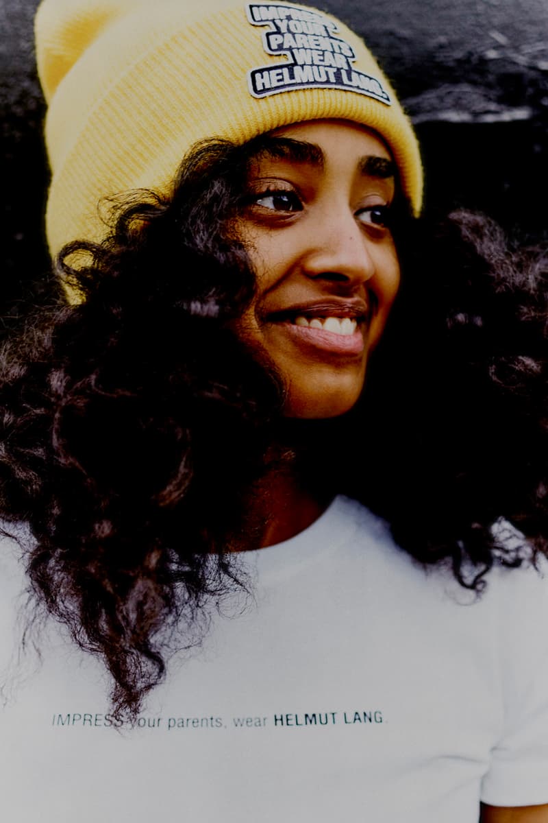 Helmut Lang Spring 2021 Slogan Capsule Collection Hoodies T-Shirts Tees Beanie Hats Face Masks Socks Hackney Dalston London Lookbook Campaign Impress Your Parents Lockdown Pandemic COVID-19 Visionaire 14 Hype 1995 Magazine Campaigns