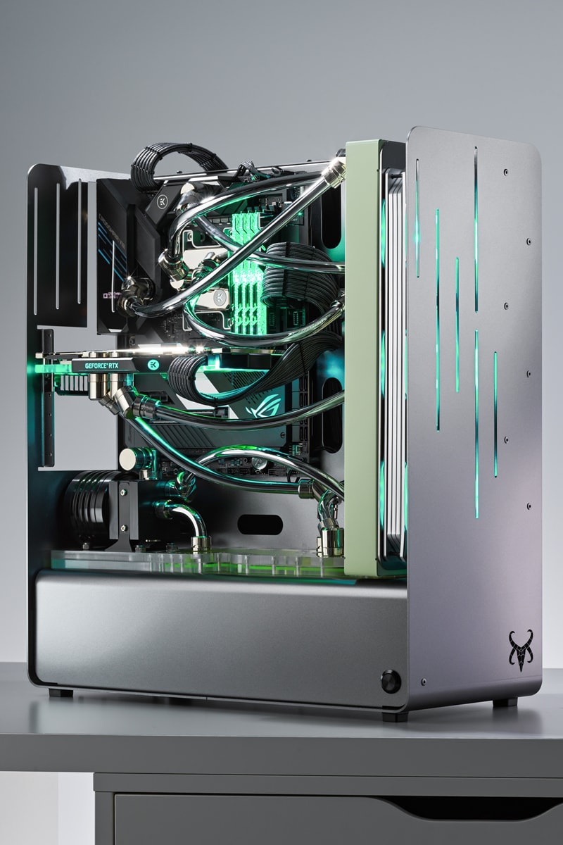 custom diy pc computer gaming editing actor henry golding asus rog technology one of a kind tubing pistachio green brushed metal case chrome tubing
