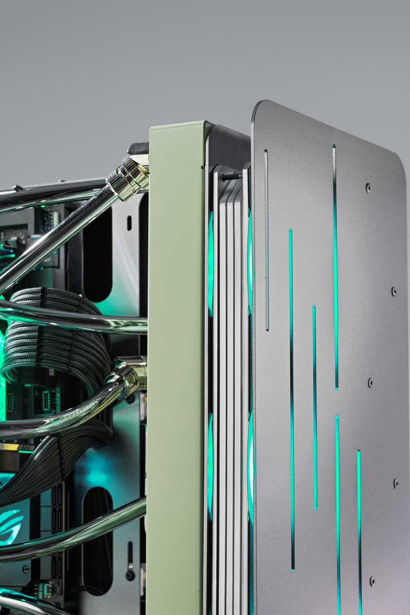 custom diy pc computer gaming editing actor henry golding asus rog technology one of a kind tubing pistachio green brushed metal case chrome tubing