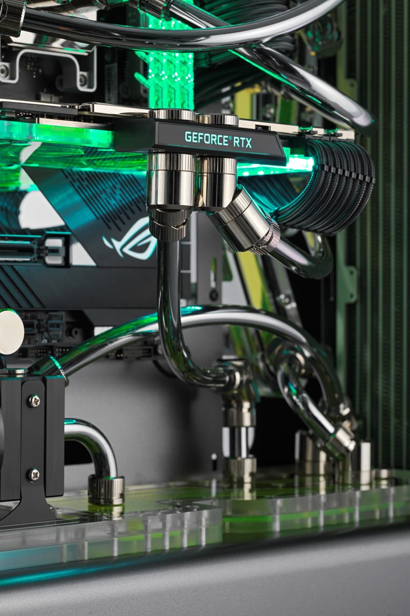 custom diy pc computer gaming editing actor henry golding asus rog technology one of a kind tubing pistachio green brushed metal case chrome tubing