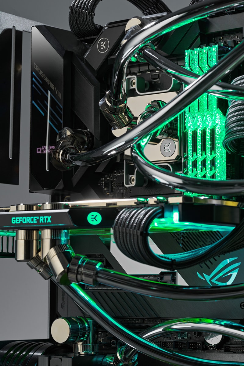 custom diy pc computer gaming editing actor henry golding asus rog technology one of a kind tubing pistachio green brushed metal case chrome tubing