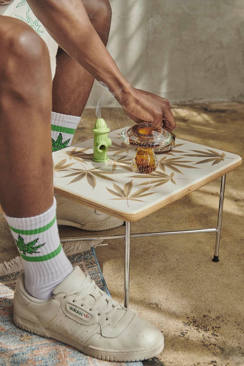 HUF x Modernica "Plantlife" Shell Chair, Table pattern weed socks marijuana cannabis plant leaf dowell base natural colorway release date info buy print