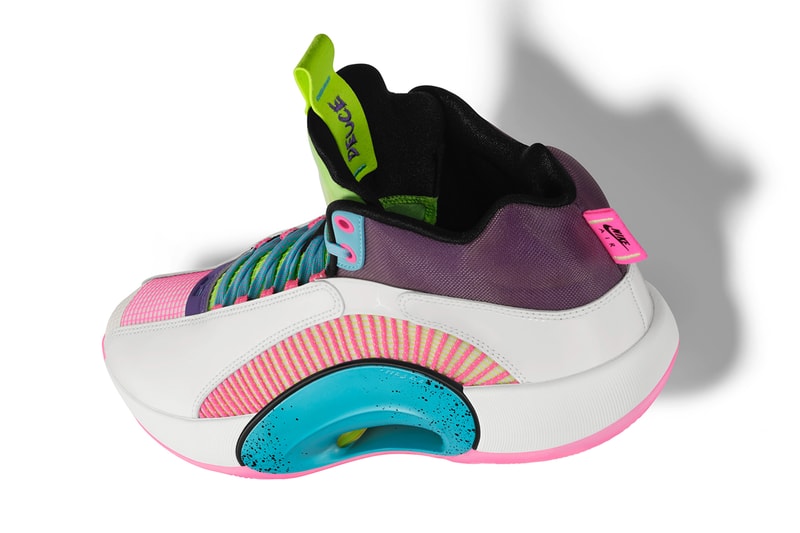 jayson taytum air jordan 35 jet ski pe photos white pink purple green 