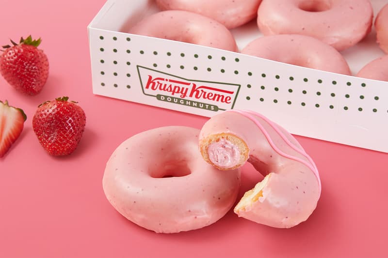 Krispy Kreme Brings Back Strawberry Glazed Doughnuts for a limited time only fruit-filled doughnuts strawberry cream filled dessert craze worthy