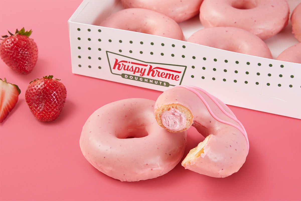 Krispy Kreme Brings Back Strawberry Glazed Doughnuts for a limited time only fruit-filled doughnuts strawberry cream filled dessert craze worthy