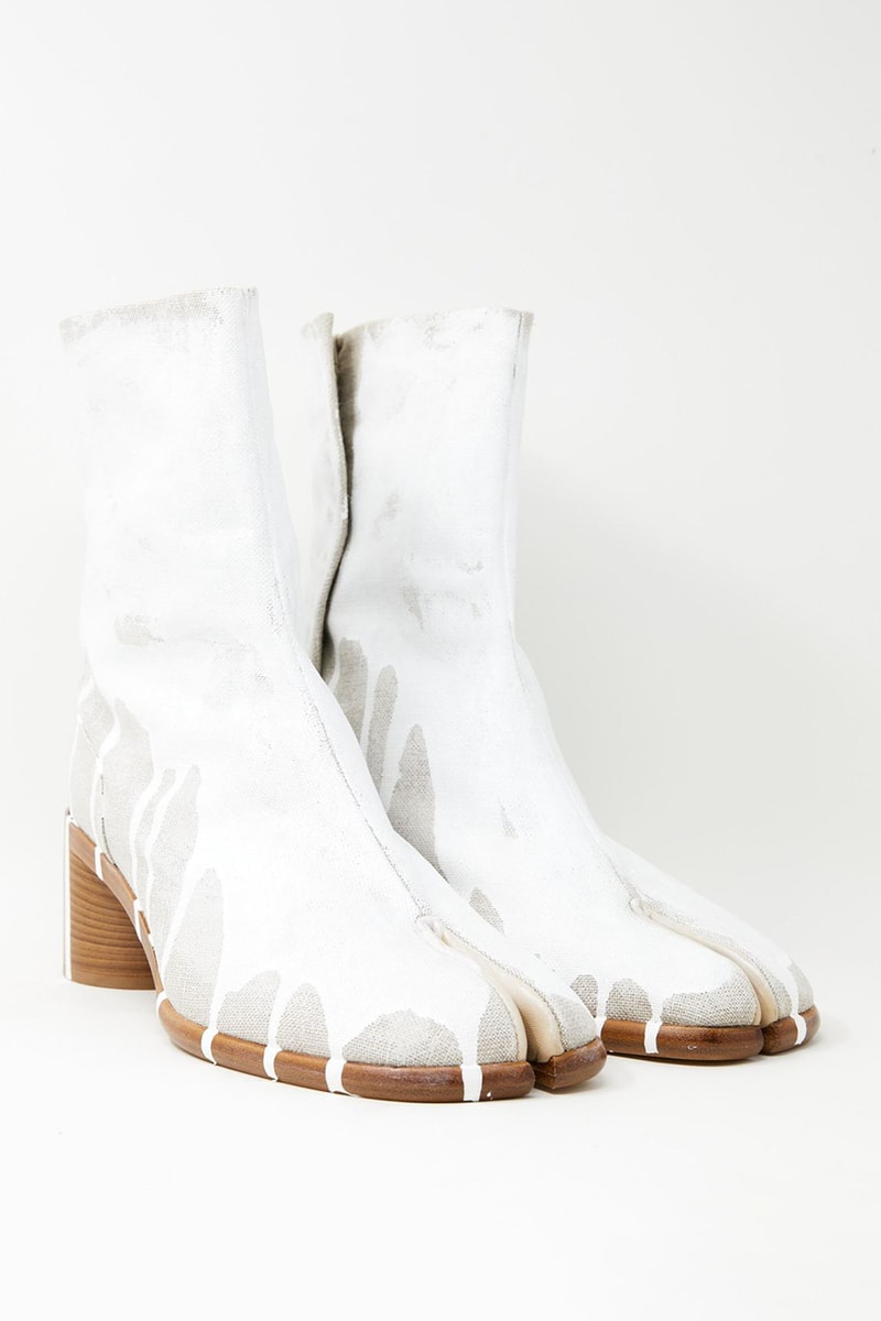 Maison Margiela Tabi Boot Paint Effect Ankle Boots Mens S57WU0218 Linen Leather MM Avant Garde High End Designer Luxury Fashion Shoes Rare Split Toe Japanese