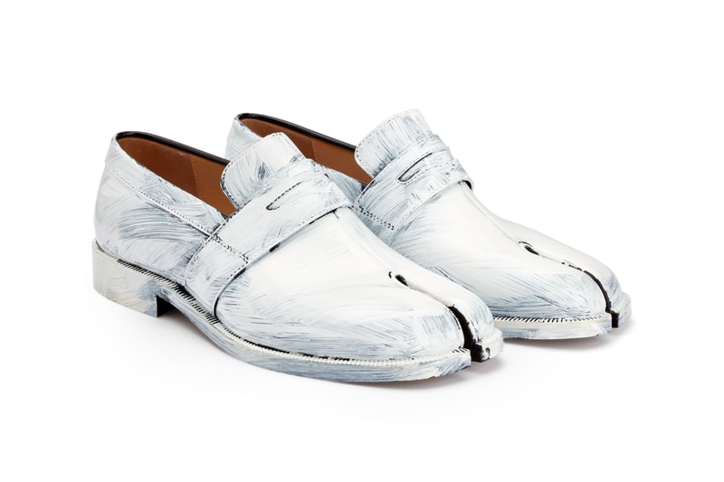 Maison Margiela Tabi Loafers Painted White Paint Effect Design Split Toe Formal Shoe Leather Dover Street Market London Store Open Shop Online DSML DSM