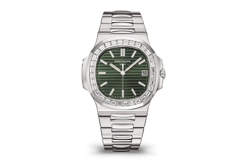 Mark Wahlberg wrist check patek philippe 5711/1300A NAUTILUS diamonds baguette wrist check hypebeast olive green Sunburst