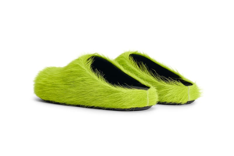 Marni Leather Sabot Shoes Mules "Light Lime" Green Monster Furry Loafer Backless Spring Summer 2021 Francesco Risso Viral Footwear Cozy Indoor Lockdown Trends