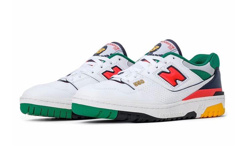 new balance 550 basketball trainers in white navy and red