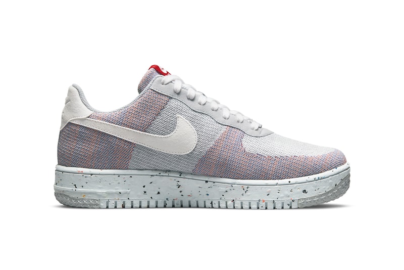nike sportswear air force 1 crater flyknit wolf grey pure platinum gym red white DC4831 002 official release date info photos price store list buying guide