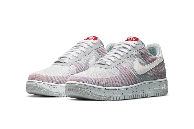 nike sportswear air force 1 crater flyknit wolf grey pure platinum gym red white DC4831 002 official release date info photos price store list buying guide