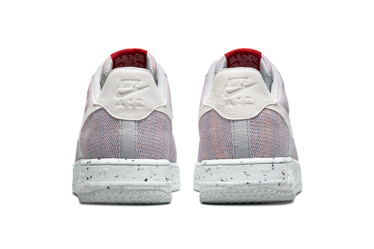 nike sportswear air force 1 crater flyknit wolf grey pure platinum gym red white DC4831 002 official release date info photos price store list buying guide