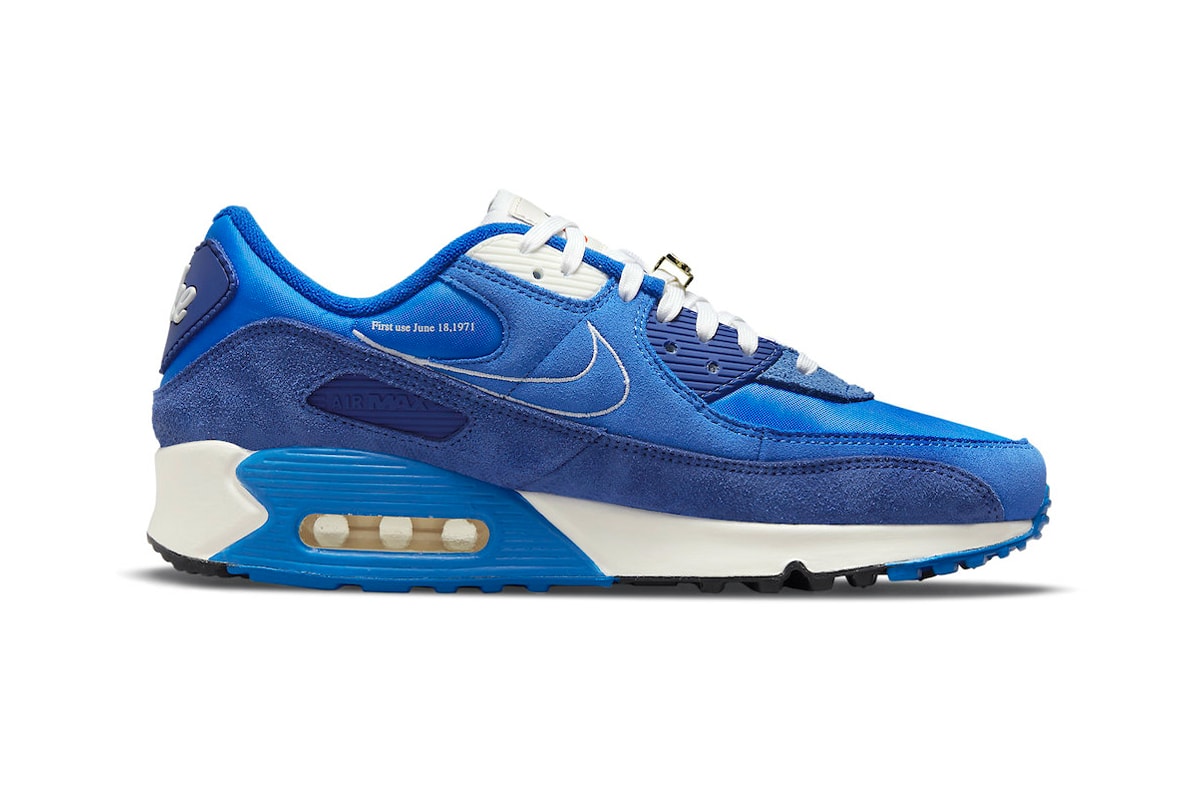 nike air max 90 first use signal blue db0636 400 menswear streetwear kicks shoes trainers runners spring summer 2021 collection info