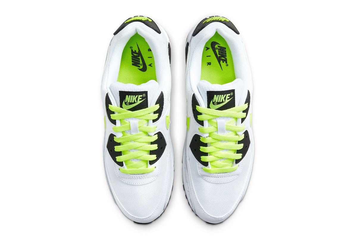 nike air max 90 white black volt db0625 100 menswear streetwear kicks shoes trainers runners spring summer 2021 collection ss21 release