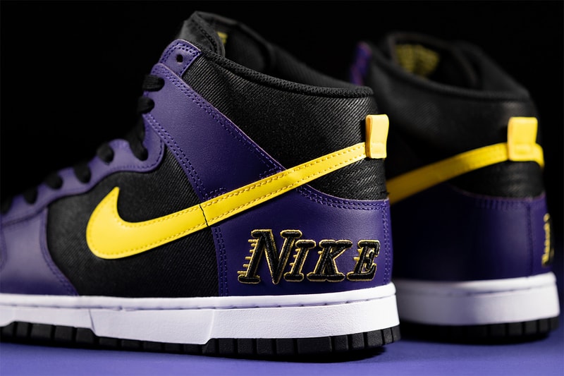 nike dunk high emb lakers black purple yellow DH0642-001 release info date store list buying guide photos price 