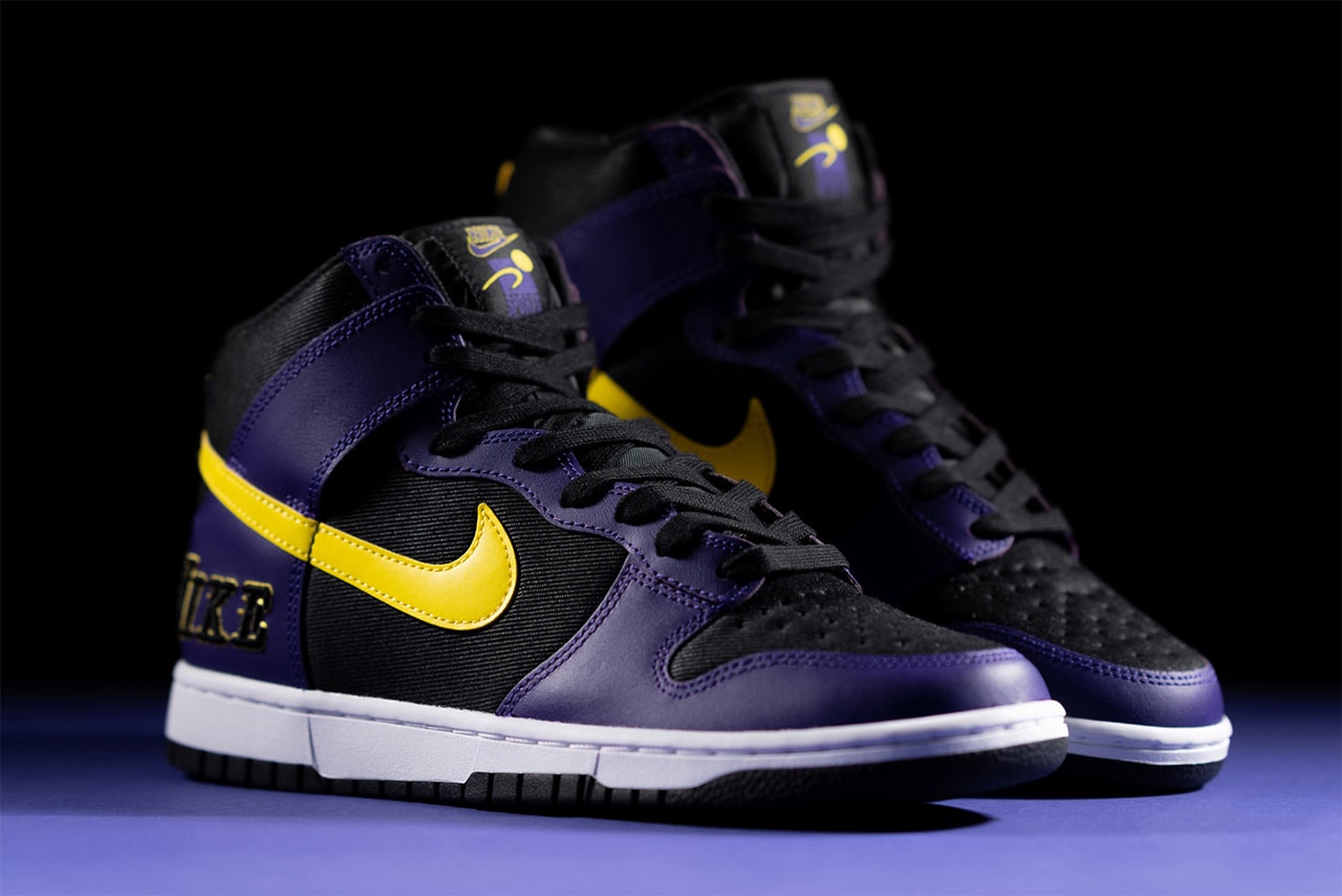 nike dunk high emb lakers black purple yellow DH0642-001 release info date store list buying guide photos price 