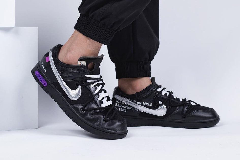 off white virgil abloh nike sportswear dunk low the 50 black silver purple DM1602 001 official release date info photos price store list buying guide