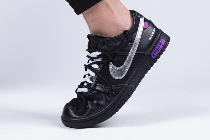 off white virgil abloh nike sportswear dunk low the 50 black silver purple DM1602 001 official release date info photos price store list buying guide