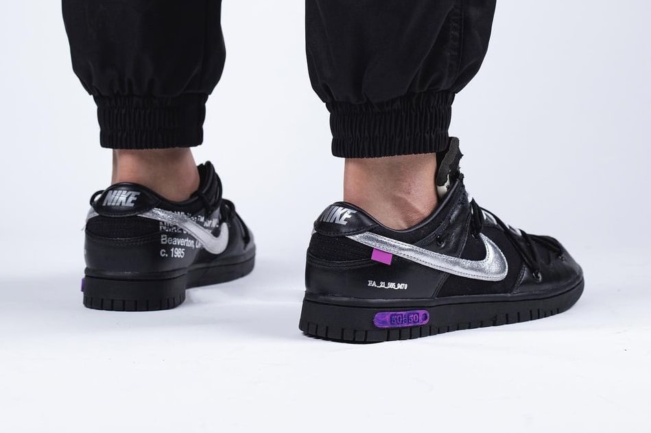 off white virgil abloh nike sportswear dunk low the 50 black silver purple DM1602 001 official release date info photos price store list buying guide