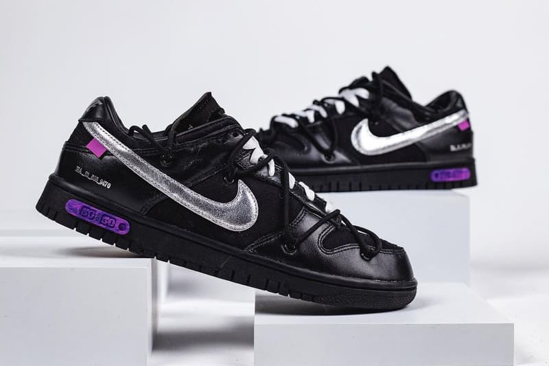 off white virgil abloh nike sportswear dunk low the 50 black silver purple DM1602 001 official release date info photos price store list buying guide