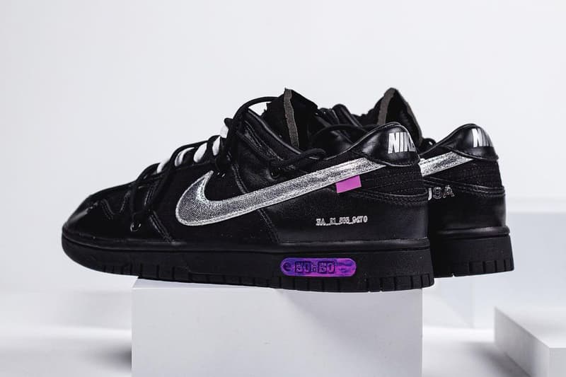 off white virgil abloh nike sportswear dunk low the 50 black silver purple DM1602 001 official release date info photos price store list buying guide