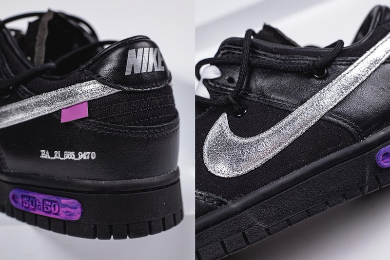 off white virgil abloh nike sportswear dunk low the 50 black silver purple DM1602 001 official release date info photos price store list buying guide
