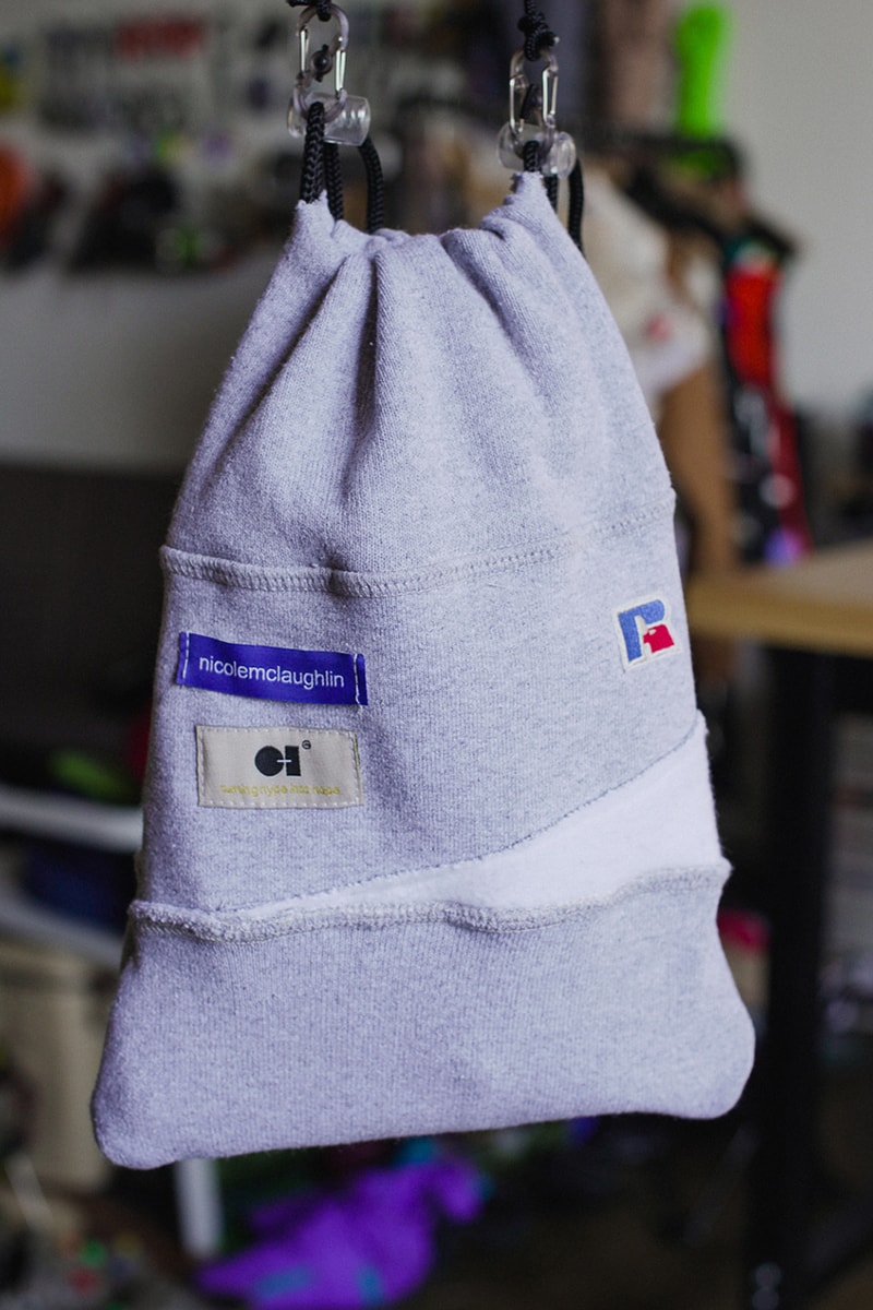 nicole mclaughlin upcycling o-1 dao-yi chow russell athletic release details bag hoodie slides upcycle earth day month