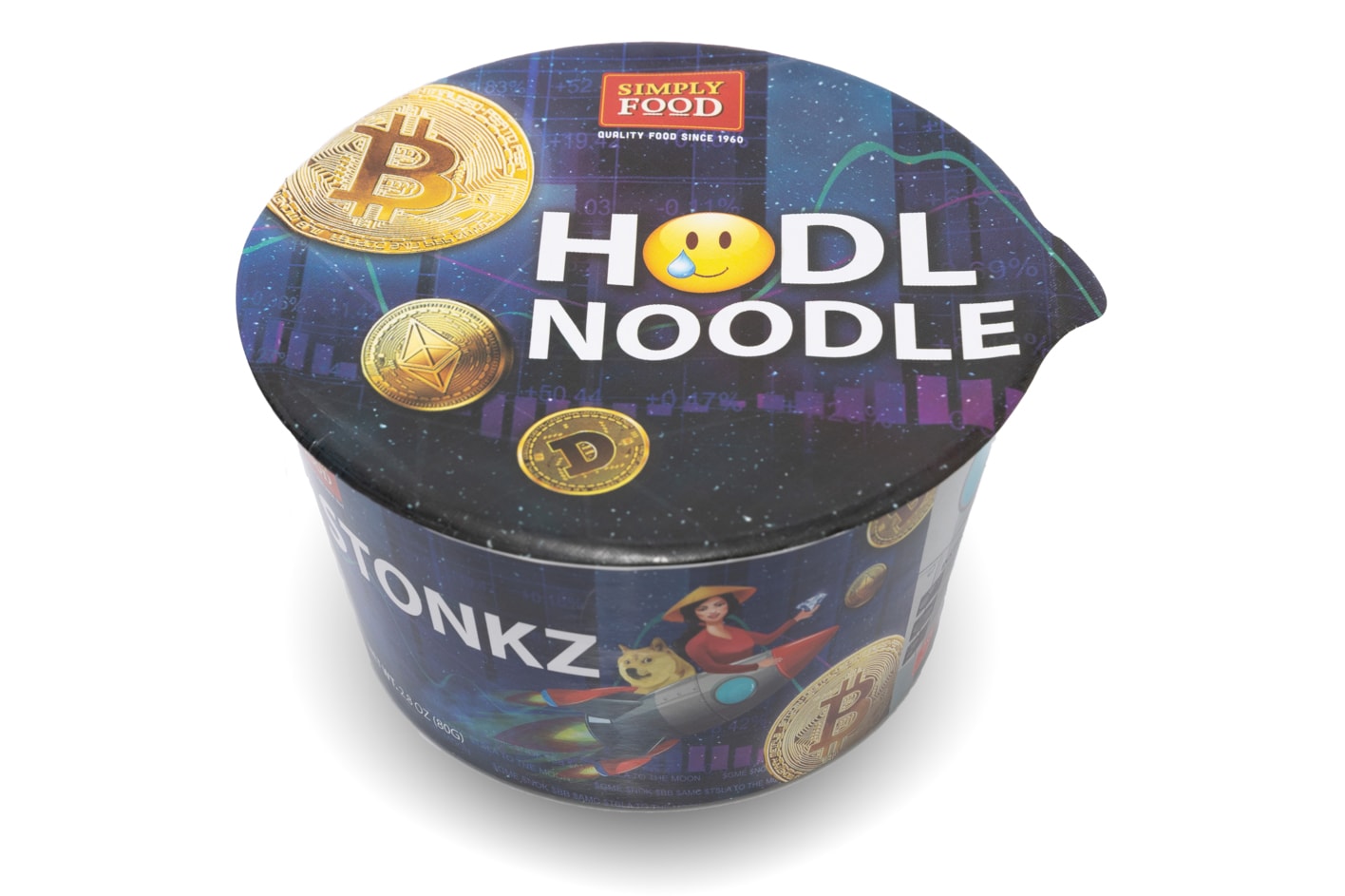 Simply Food HODL NOODLE LIMITED EDITION instant ramen safemoon doge coin instant noodles Binh Tay Food Company cryptocurrency humor 