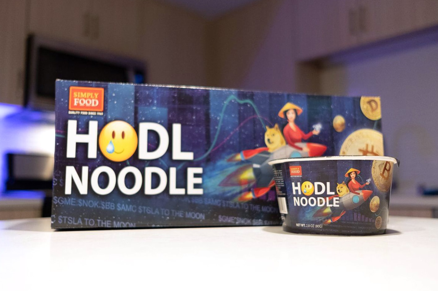 Simply Food HODL NOODLE LIMITED EDITION instant ramen safemoon doge coin instant noodles Binh Tay Food Company cryptocurrency humor 