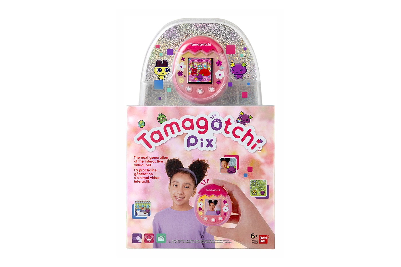 Tamagotchi Pix digital pet selfie augmented reality gaming devices premium bandai egg game info