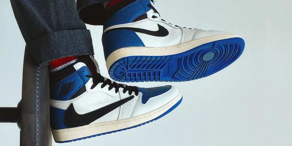 Travis Scott X Fragment Design X Air Jordan 1 High Og Military Blue On Foot Hypebeast Travis Scott X Fragment Design X Air Jordan 1 High Og Military Blue On Foot Hypebeast