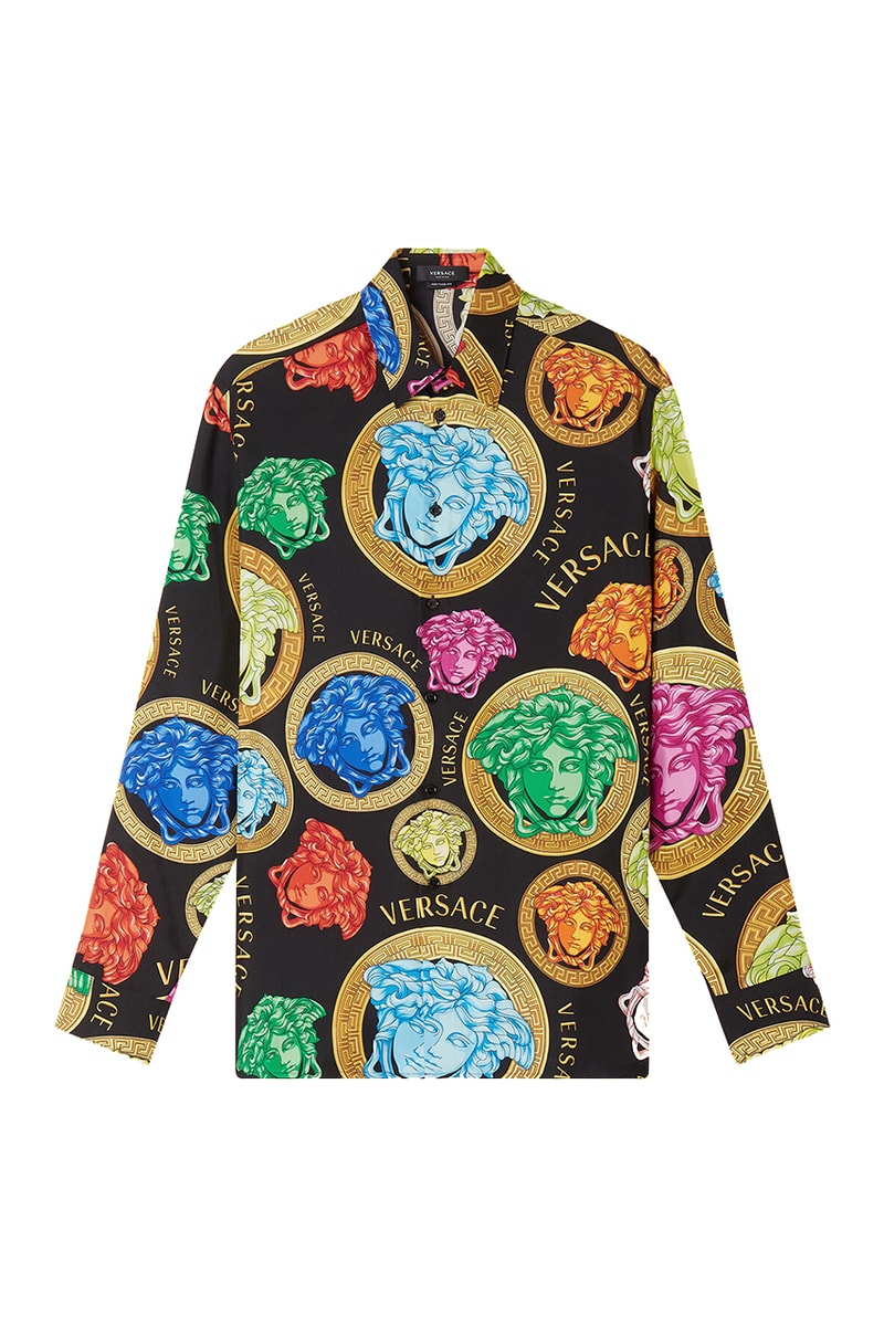 Versace "Amplified Medusa" Graphic Logo Collection branding price sneakers shoes sandals belt tee shirt jacket bathrobe summer spring 2021 black white print pattern track shorts menswear