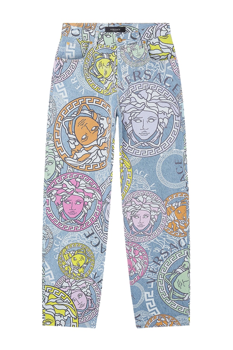 Versace "Amplified Medusa" Graphic Logo Collection branding price sneakers shoes sandals belt tee shirt jacket bathrobe summer spring 2021 black white print pattern track shorts menswear